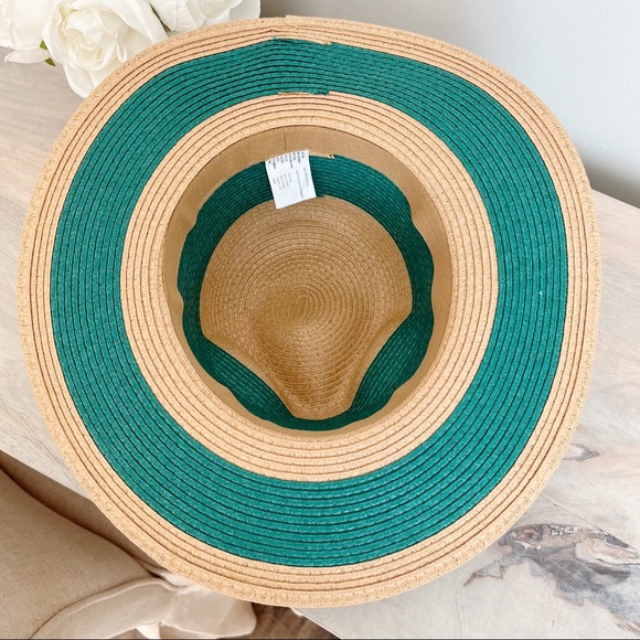 Sun Hat Pom Pom Stripe Teal Tan One Size - Picture 6 of 8